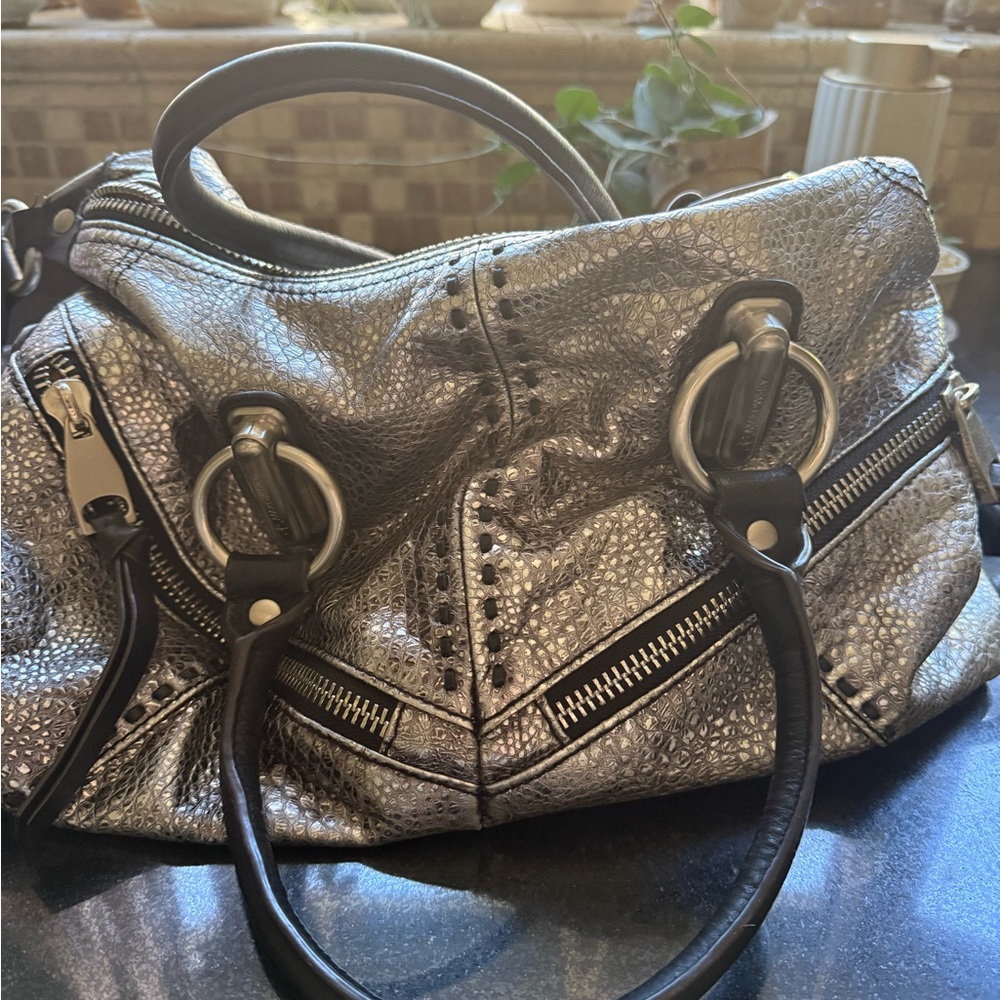 B. Makowsky Metallic Silver Shoulder Bag